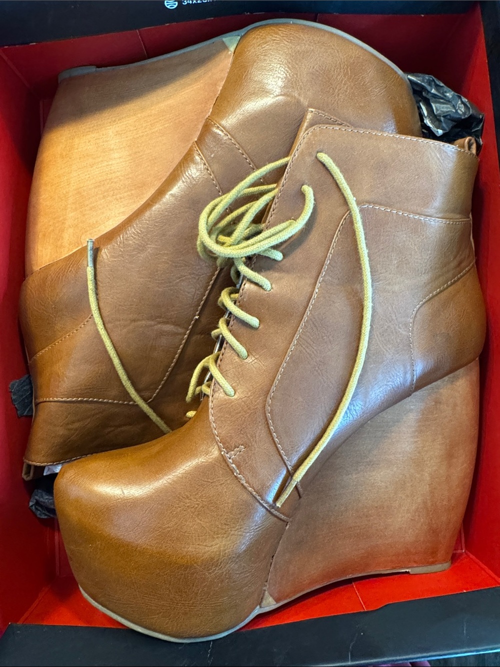 Wild Pair Brown Lace-Up Platform Wedge Booties